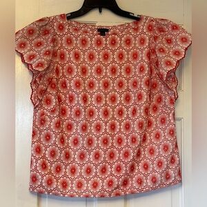 Ann Taylor Red and White Floral Blouse
